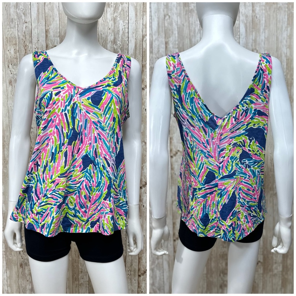 Lilly Pulitzer Gigi Double V-Neck Tank Top in Palm Reader [D7]